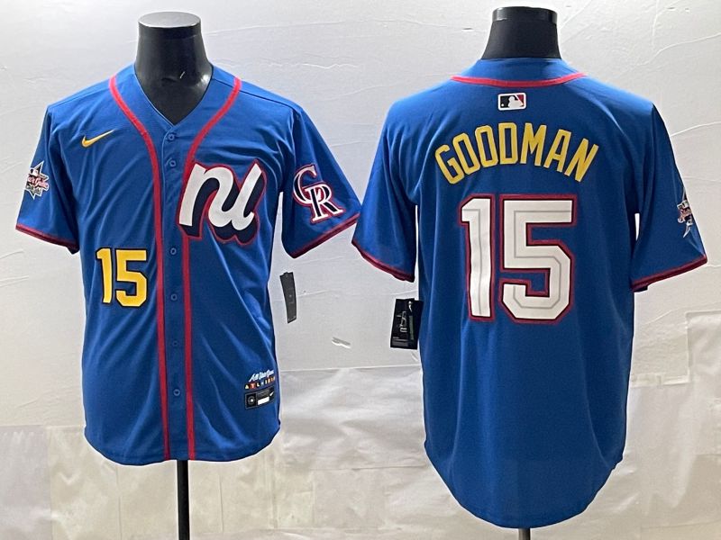 Men 2025 Colorado Rockies #15 Goodman Blue All star Nike MLB Jersey style 06